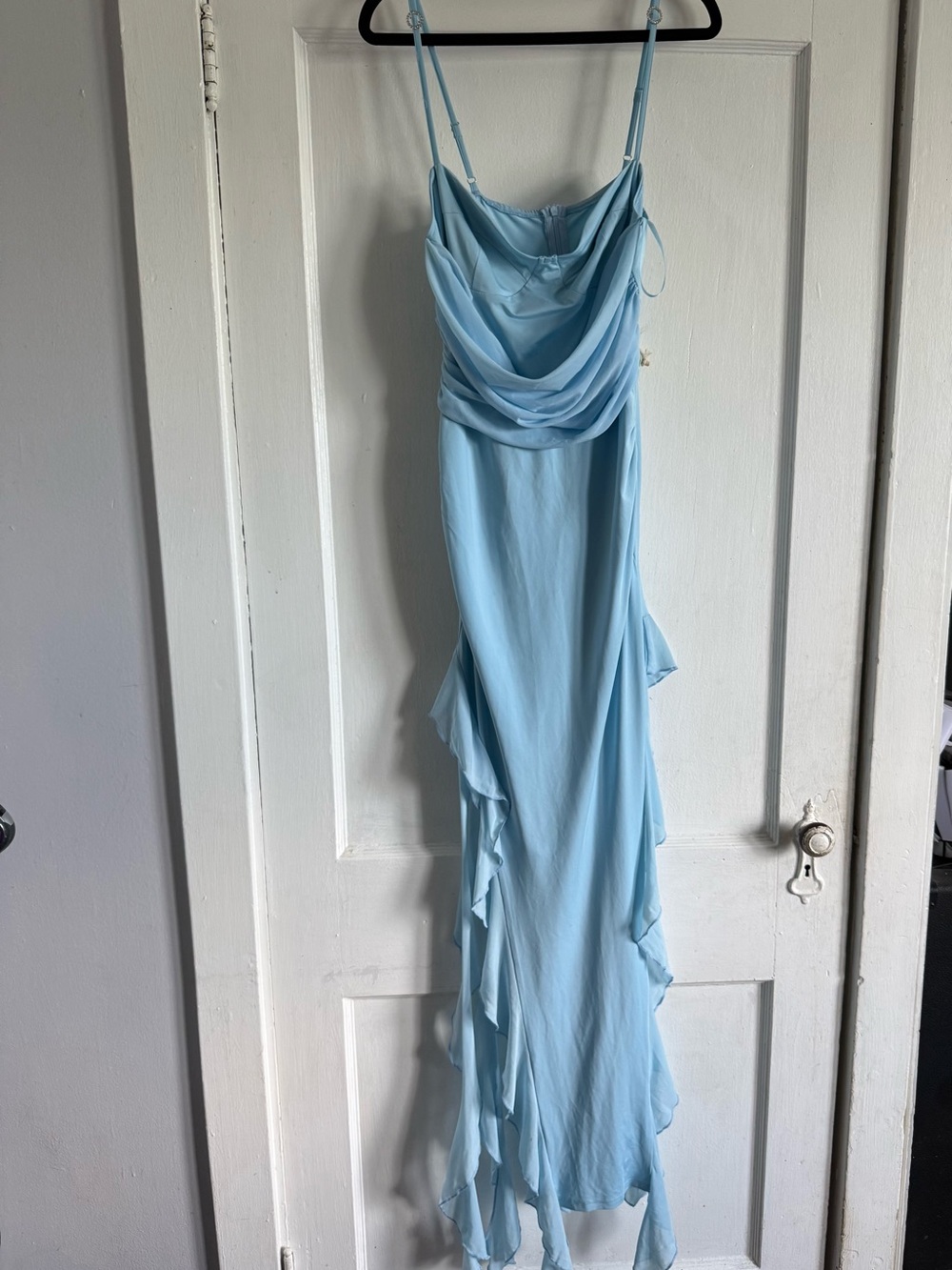 SHEIN Light Blue Draped Ruffle Maxi Dress